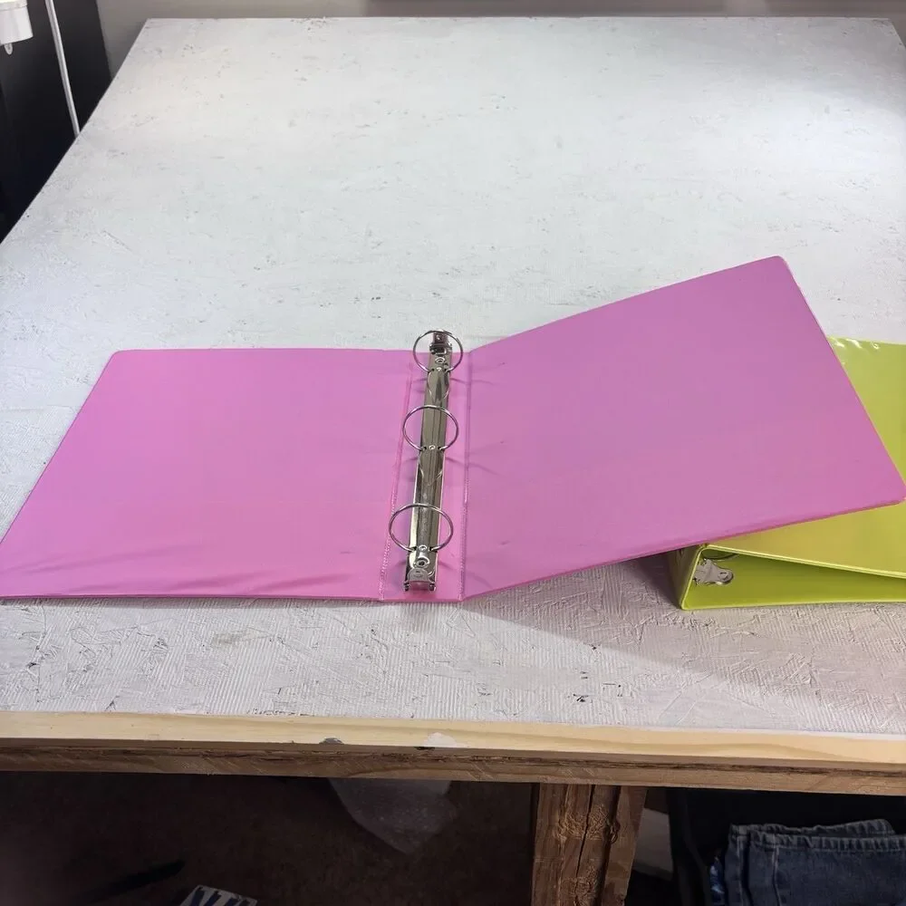 Enday 1.5 Inch Binder 2 Pack 3 Ring Binder Pink and Green clear cover 2 inside P